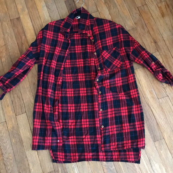 Red black and blue quarter sleeve flannel - Picture 1 of 3